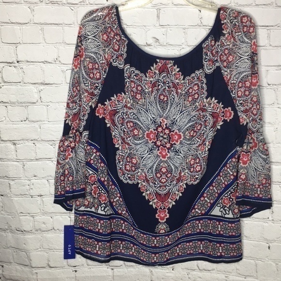 APT 9 floral boho sheer bell sleeves tunic top - Picture 7 of 9